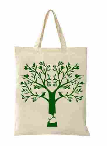 Green Color Printed White Cotton Bags With Handled And Normal Wash