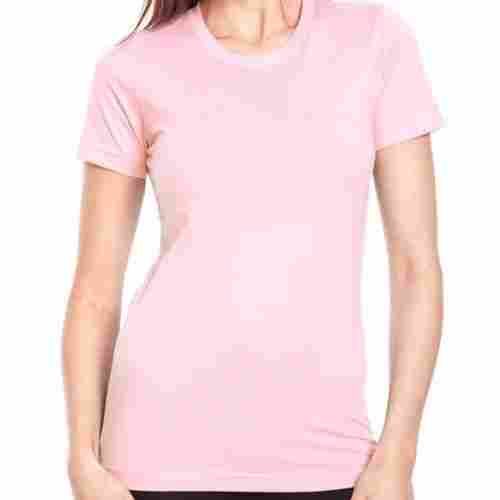 Pink Colour Half Sleeve Casual Wear Round Neck Cotton T Shirt for Ladies Daily Wear Use