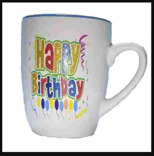 300ml White Color Happy Birthday Printed Ceramic Coffee Mug For Gifts