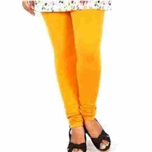 Plain Dyed 100% Cotton Fabric Yellow Color Ladies Gym Leggings For Casual Wear