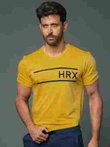 Yellow Color Skin Friendly Half Sleeves Round Neck Mens T Shirts