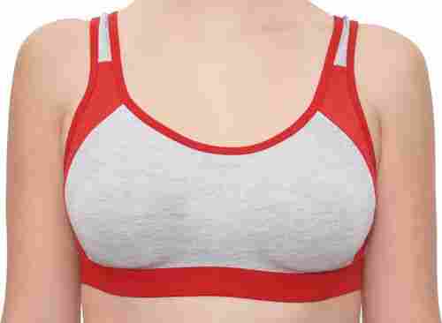Grey And Red Color Comfortable Sports Non Padded Bra For Girls