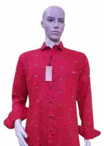 Mens Party Wear Regular Fit Full Sleeves Maroon Printed Pure Cotton Shirt