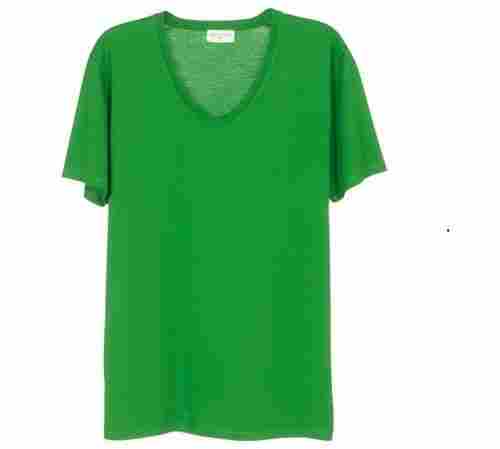Shrink Resistance Skin Friendliness Skin Friendly V Neck Short Sleeves Green Cotton T Shirt