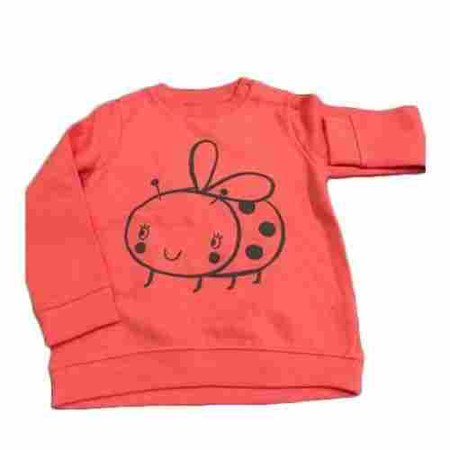 Kids Casual Long Sleeves Round-Neck Peach Printed 100% Cotton T-Shirt