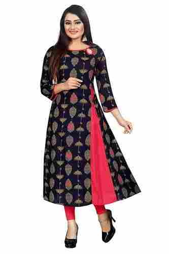 Casual Wear Printed Linen Cotton Kurti With 3/4th Sleeves