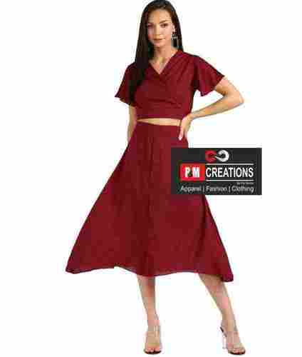 For Special Occasions Or Evening Gatherings Solid Maroon Women Co Ords Two-Piece Set 