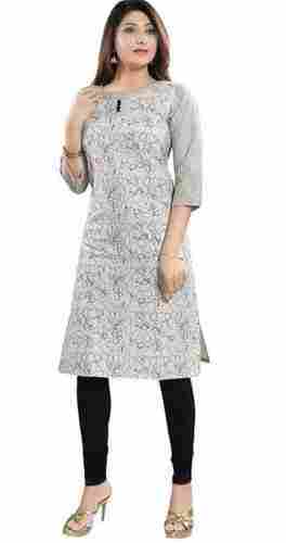 Women'S Casual Wear Comfortable And Breathable Printed Silk Blend Straight Kurta 