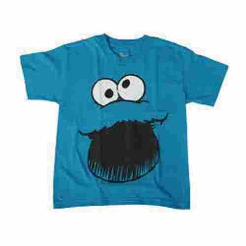 Kids Casual Wear Short Sleeves Round-Neck Blue Printed Cotton T-Shirt