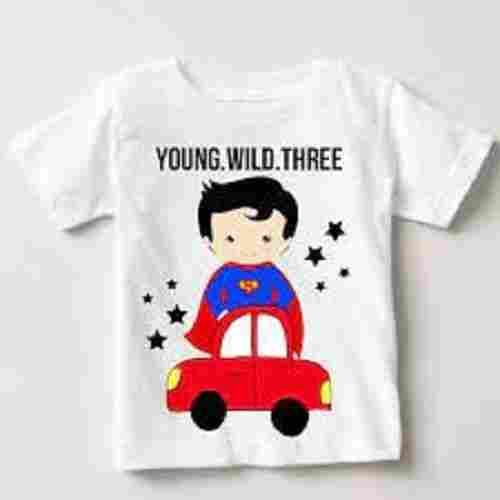  Printed Half Sleeves Slim Fit Round Neck Casual Wear White T-Shirts For Kids