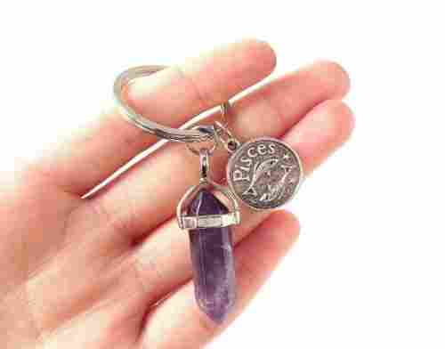 Corrosion Proof 27mm Purple Color Crystal Stainless Steel Key Ring For Gifting Purpose