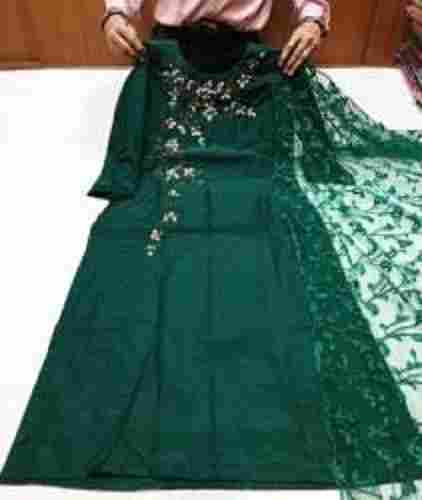 100 Percent Pure Cotton Green Printed 3/4 Sleeves Ladies Frock For Party Wear