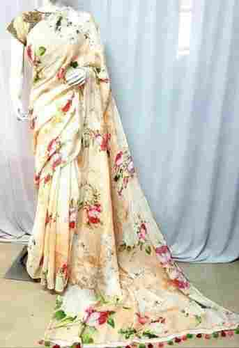 Party Wear Off White Colour Pure Silk Saree With Blouse Pieces And Normal Wash