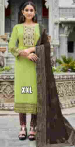 100 Percent Cotton Green And Chocolate Color Party Wear Heavy Suit For Women