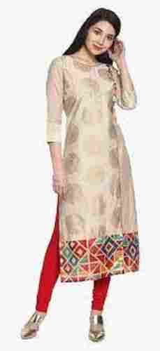 Ladies Casual 3/4th Sleeves Round-Neck Multicolored Printed Polyester Kurta