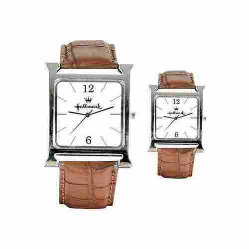 Slim Two Hands Genuine With Glossy Leather Strap Square Watch For Daily Use