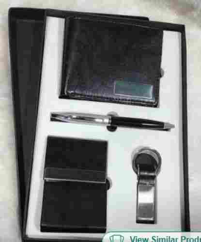 Black Color Leather Gift Set, Pack of Wallet Pen & Keychain For Corporate Promotional Gifting