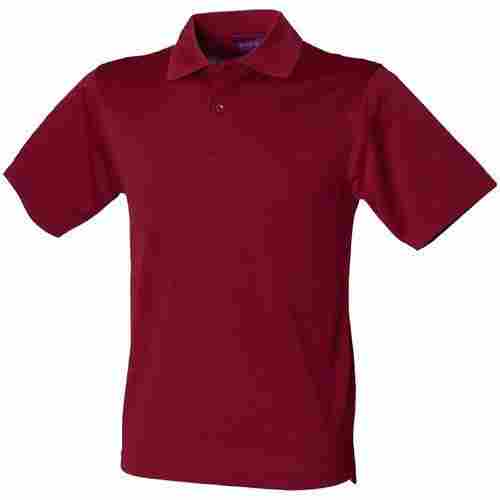 Maroon Color Half Sleeves Mens Collar T Shirt With Breathable Cotton Fabrics 