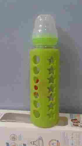 Off Green Colour Baby Feeding Bottle With Glass Materials And Leak Proof