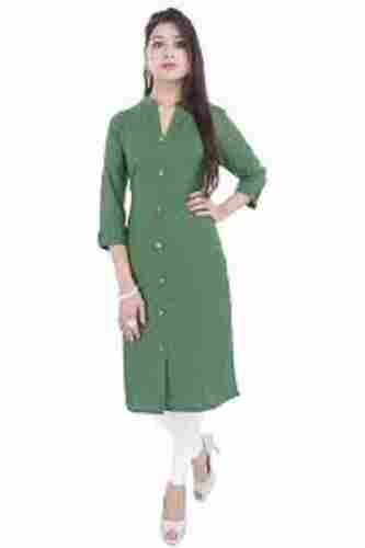 V-Neck With Collared And Full Sleeves Cotton Fabric Fancy Kurti For Ladies