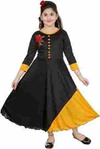Fancy Designer Yellow And Black Girls Frocks With Good Design For Party Wear