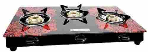 High Efficiency 3 Burner Black and Red Gas Stove with Toughened Glass Top