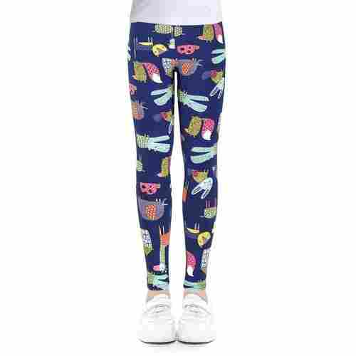 Blue Color Printed Pattern Pure Cotton Kids Leggings For Casual Wear