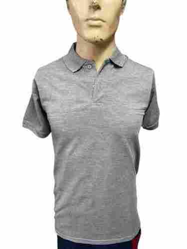 High Quality Matty Fabric Half Sleeves Collar Neck Stylish Grey T Shirt For Men 