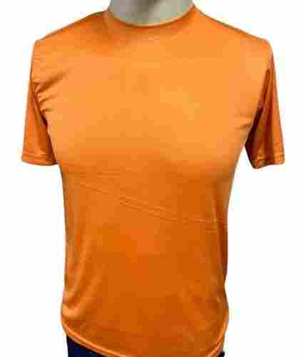 Plain Half Sleeve Round Neck Casual Wear Sarina Fabric Orange T Shirt For Men