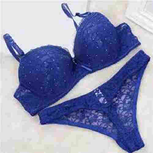 Women'S Comfortable And Breathable Blue Stylish Cotton Net Bra Panty Set 