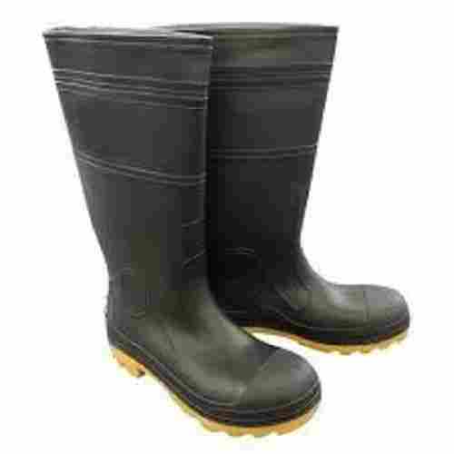 Mens Heat-Resistant Slip-On Round-Toe Black Pure Leather Safety Boot