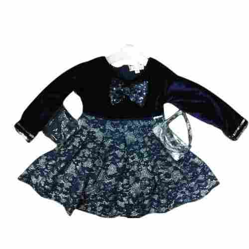 Party Wear Black Color Fancy Kids Frock With Cotton Fabrics and Normal Wash