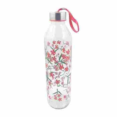 Flower Printed Glass Water Bottle With Round Neck And Leak Proof, Durable