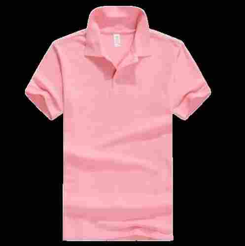 Baby Pink Cotton Plain Short Sleeves Mens Polo T Shirts For Casual Wear