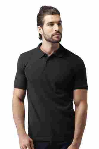 Plain Black Color Cotton Short Sleeves Polo T Shirts For Casual Wear