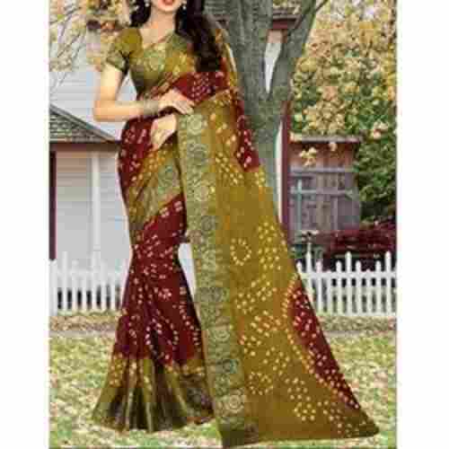 Trendy And Marron Green Bandhani Silk Saree, Soft To The Touch And Wrinkle-Free