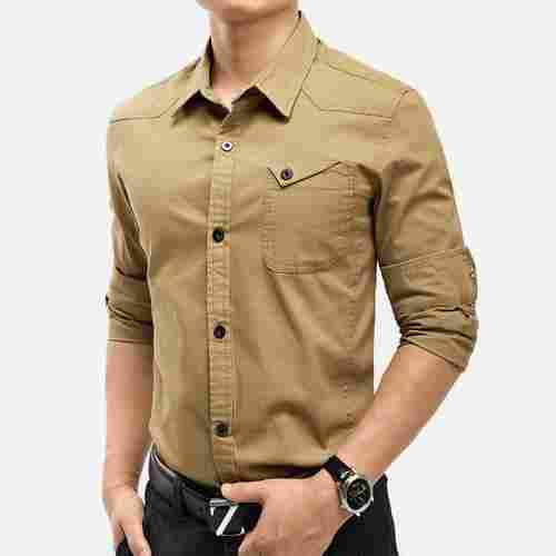 Brown And Full Sleeve Plain Party Wear Shirt For Mens