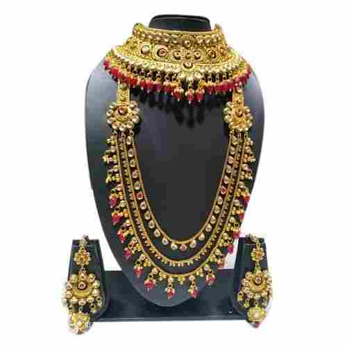 Ladies Traditional Gold Necklace Set With Earrings(Machine Made)