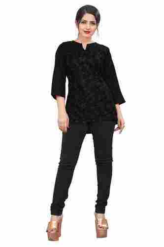 Women 3/4 Sleeves Stylish Casual Wear Skin Friendly Printed Cotton Black Top
