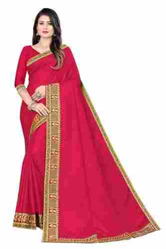 Women Skin Friendly Breathable Elegant Look Silk Red And Golden Saree With Unstitched Blouse 