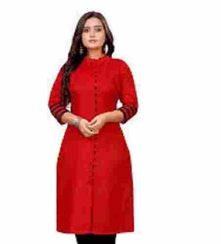 Round Neck Stylish And Elegant Red And Black Color Fancy Ladies Kurti