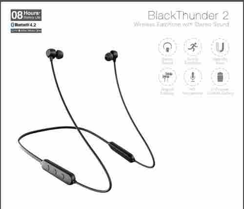 Black Thunder 2 Wireless Earphone With Stereo Sound Sporty Earphone Magnetic
