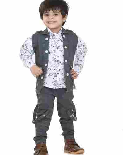 Boy Full Sleeves Breathable Skin Friendly Party Wear Printed Cotton Shirts And Pant With Jacket 