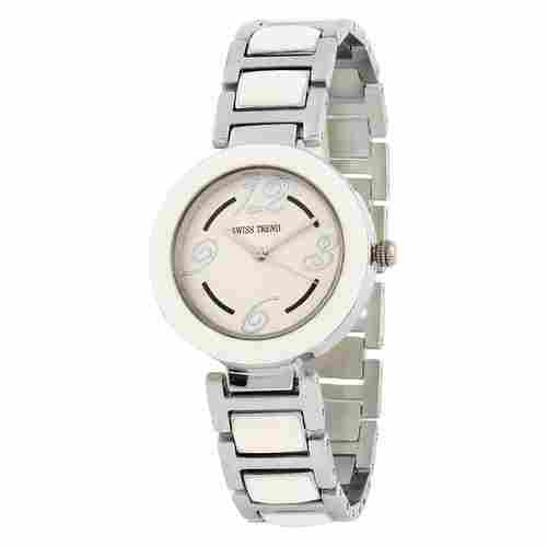 Round Shape Casual Style Swiss Trend White Dial Beautiful Ladies Wrist Watch (Silver)