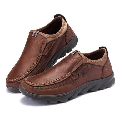 Summer Brown Color Casual Wear Plain And Comfortable Pu Leather Shoes For Mens