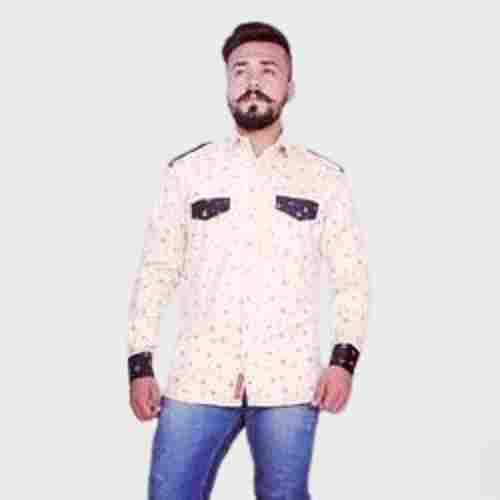 Full Sleeve Cream Cotton Printed Designer Mens Shirt For Casual Wear