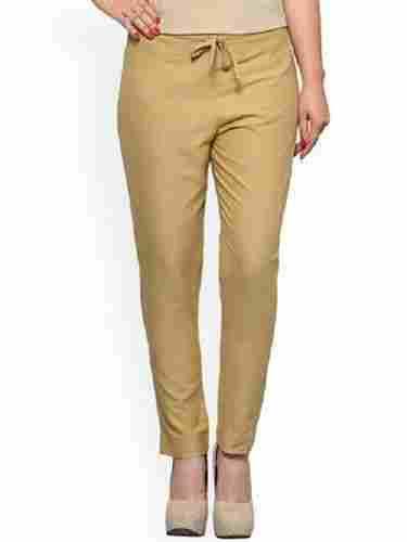 Women'S Casual Wear Breathable Slim Fit Plain Cotton Golden Trousers