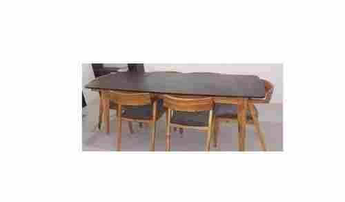 Brown Rectangle Wooden Dining Table Set With Six Wooden Chairs