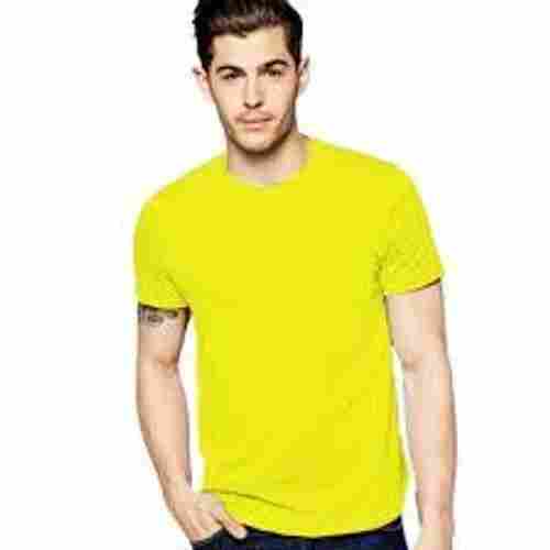 Plain Men'S Casual Cotton Half Sleeve Yellow T Shirt 