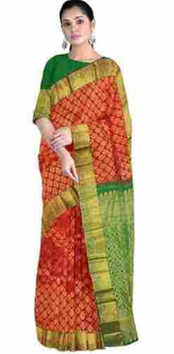 Lightweight Elegantly Designed And Stylish Red And Green Banarasi Jacquard Saree